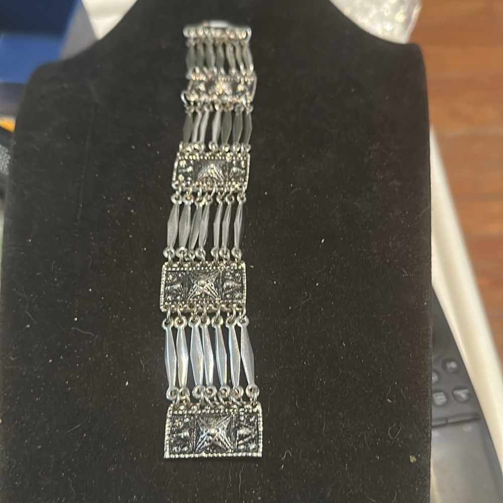 Vintage Taxco Sterling Silver Multi-Row Panel Link Bracelet Unisex - Picture 7 of 8